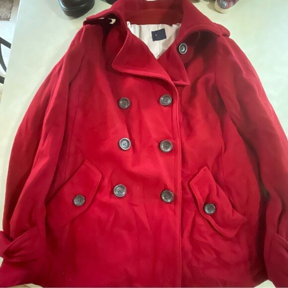Women’s Gap Red Peacoat Coat wool Jacket size Large L - Picture 2 of 5